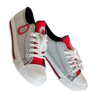 Ohio State Buckeyes bling Scarlet & Gray Block-O Logo Sneakers Athletic Shoes 10